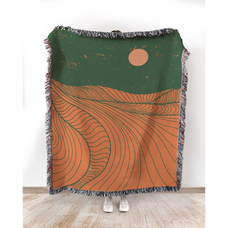 Mountain Skyline Wave Throw Blanket Floral Creative Minimalist Modern Line Art Decor Green And Orange Home Decor Sofa Throw